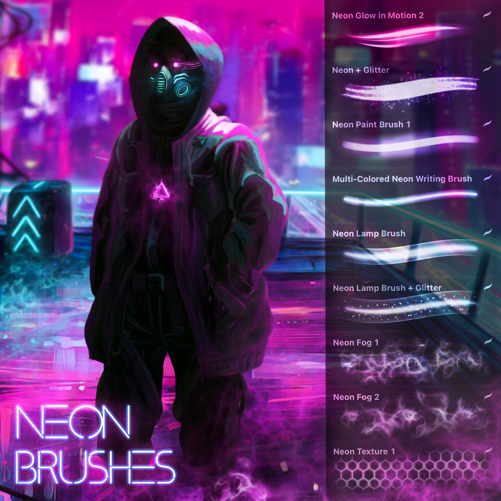 Cyberpunk Neon Brushes Set for Procreate by Di