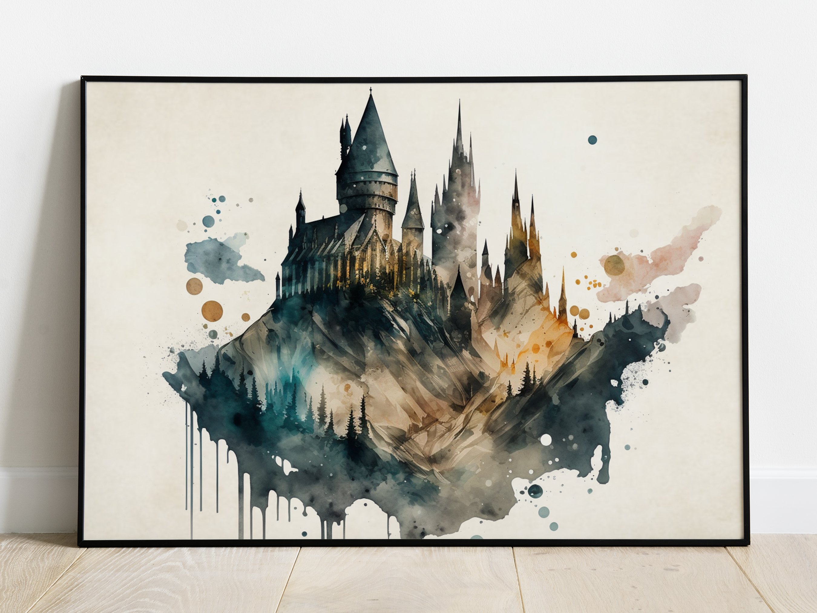 Harry Potter Hogwarts Castle Abstract Watercolor Landscape Painting ...