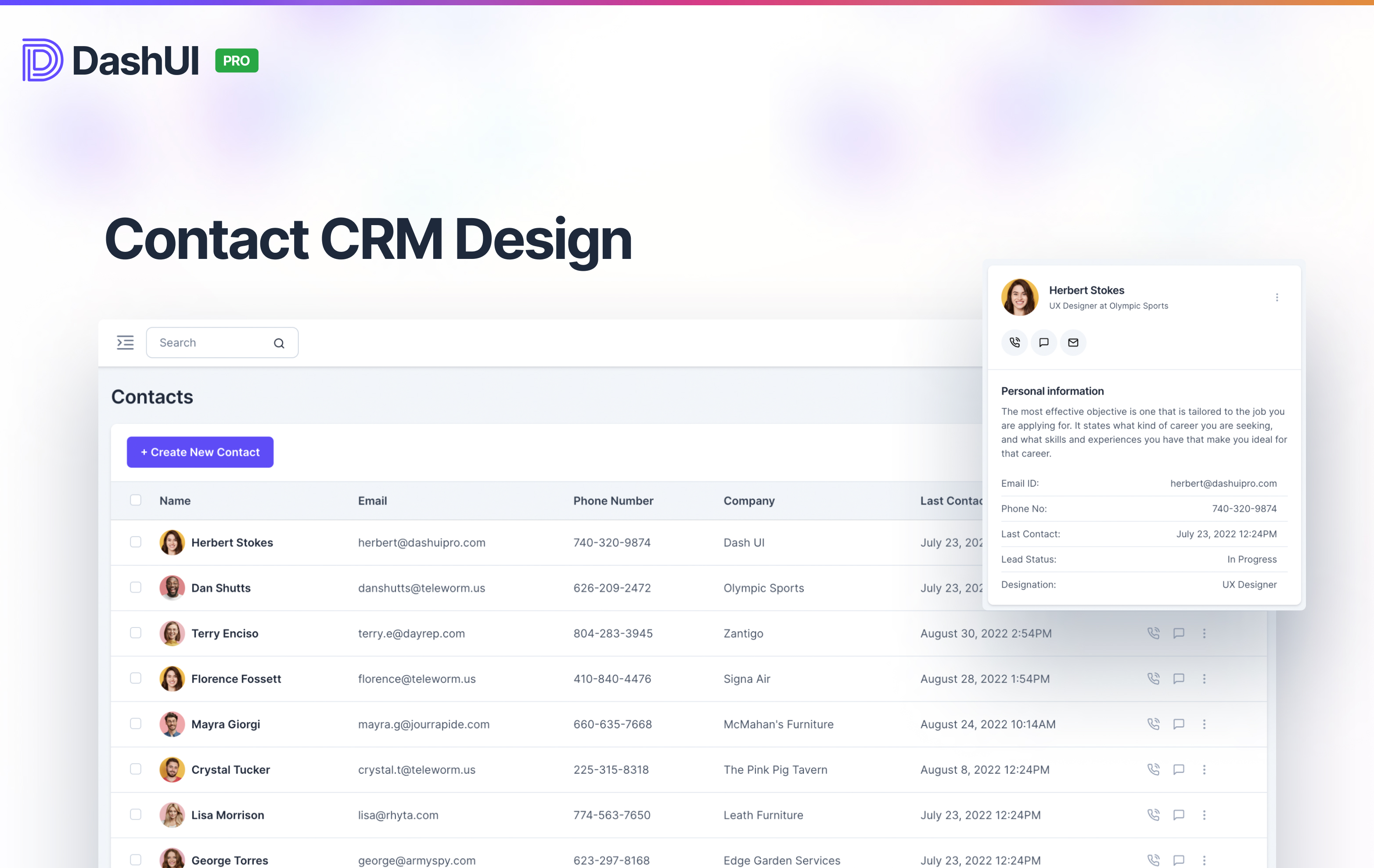 🎉 Dash UI Extended v1.1.0 Vanilla Javascript, for CRM contact and