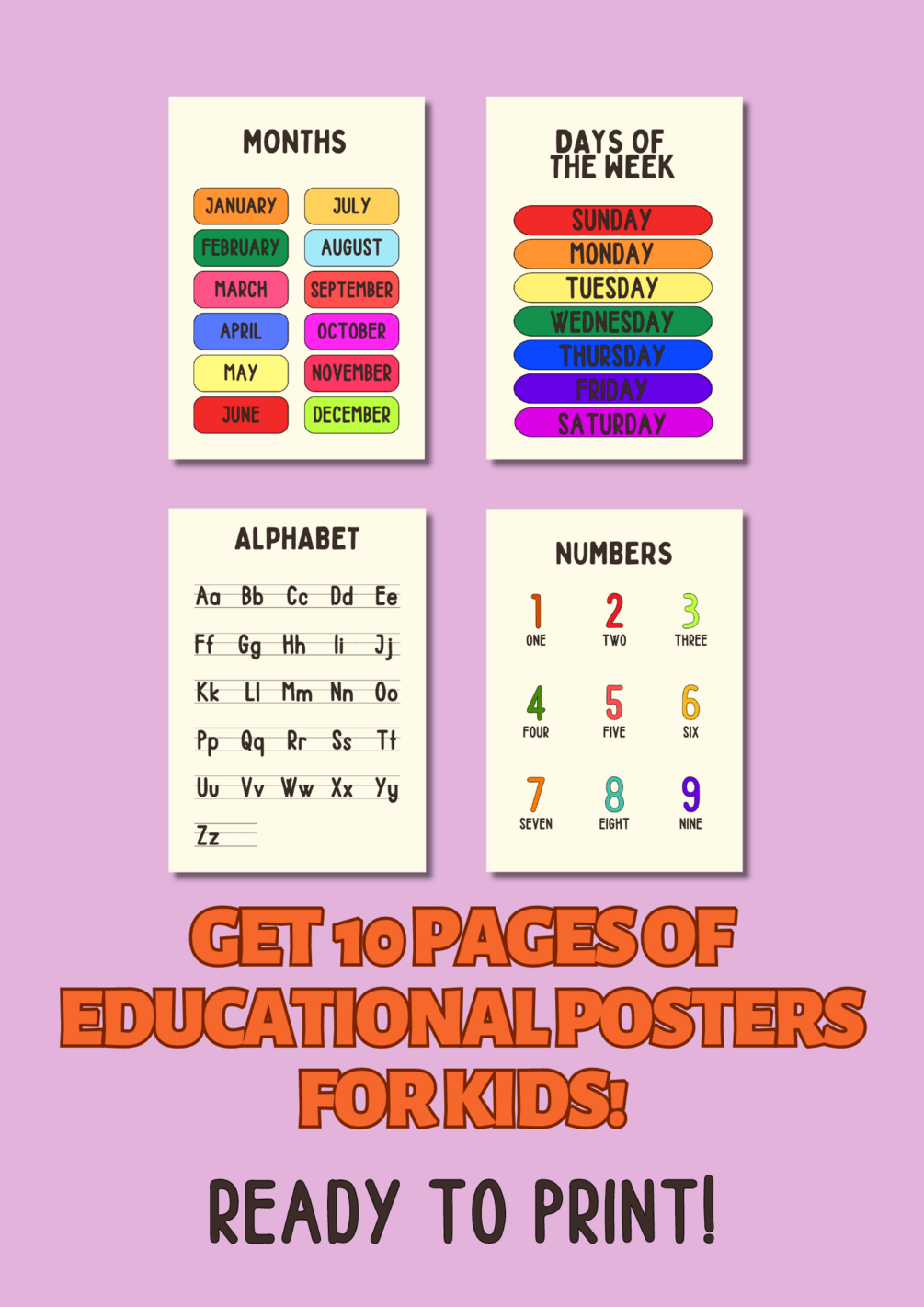 Printable colorful educational posters or visual aids for kids