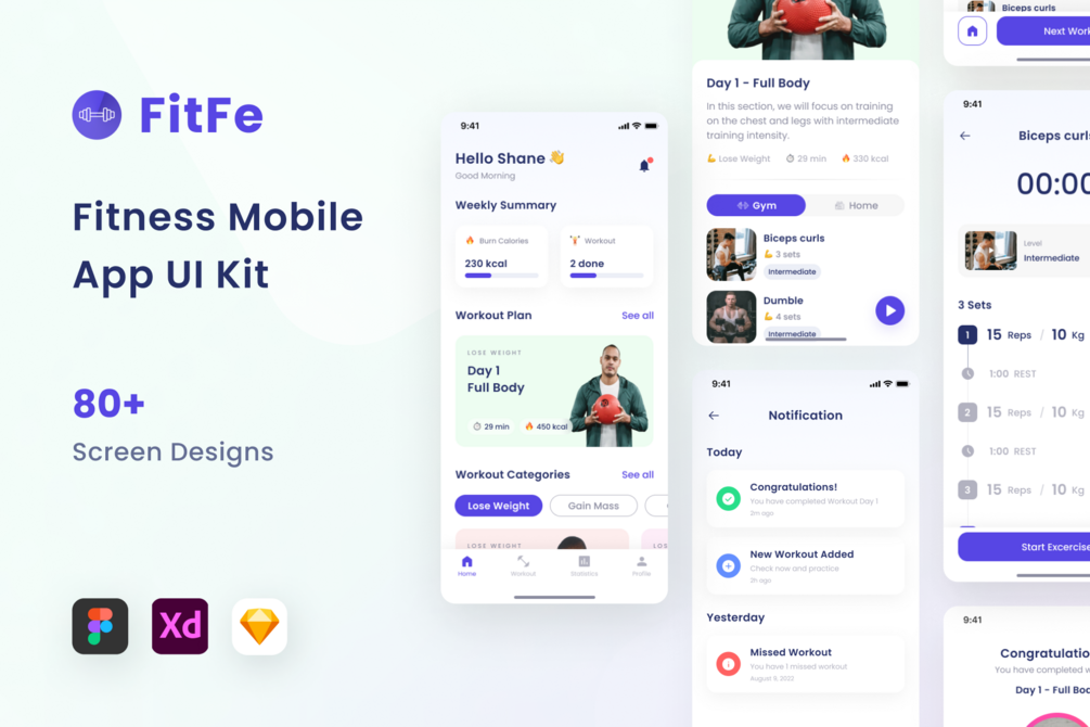 FitFe - Fitness Mobile App UI Kit