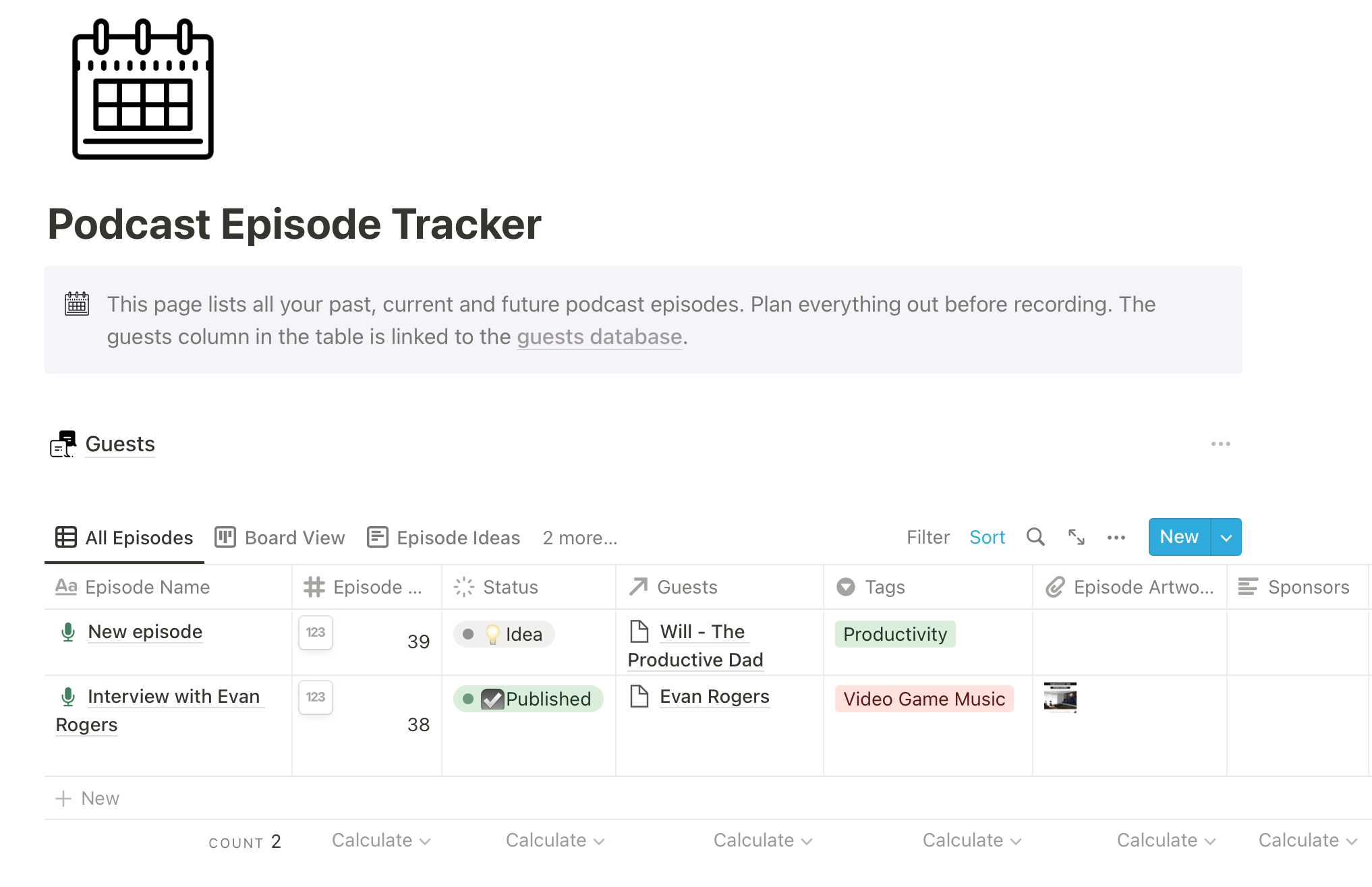 Notion Template for Podcasters