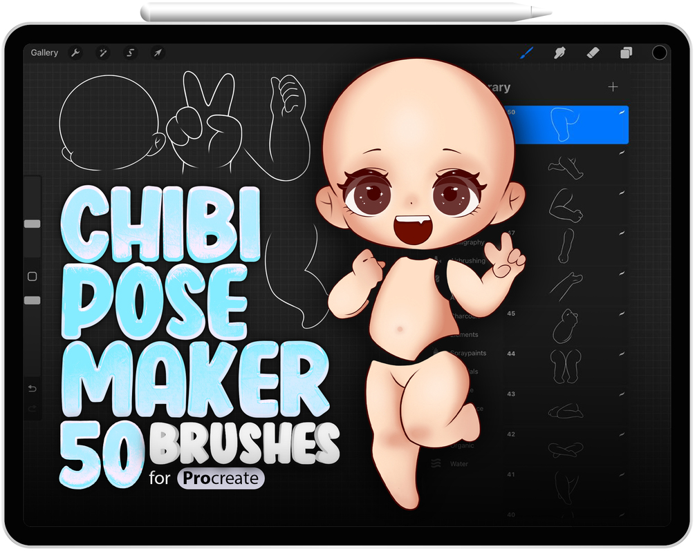 50 Chibi Pose Maker Brushes Collection for Procreate by ProCreativeBreeze