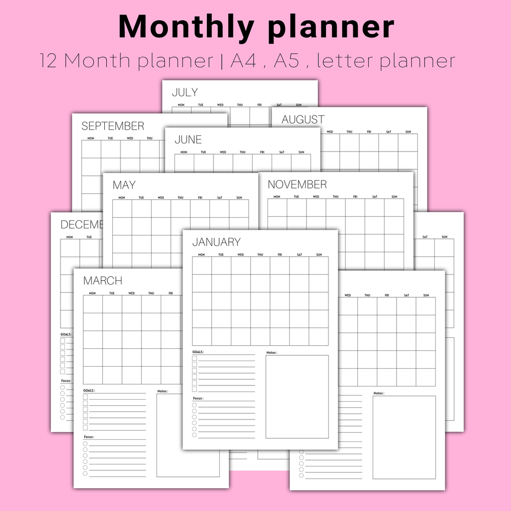 Monthly planner digital planner weekly planner work planner