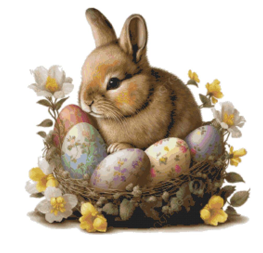 Counted Cross Stitch Patterns Bunny And Eggs Basket Easter 9