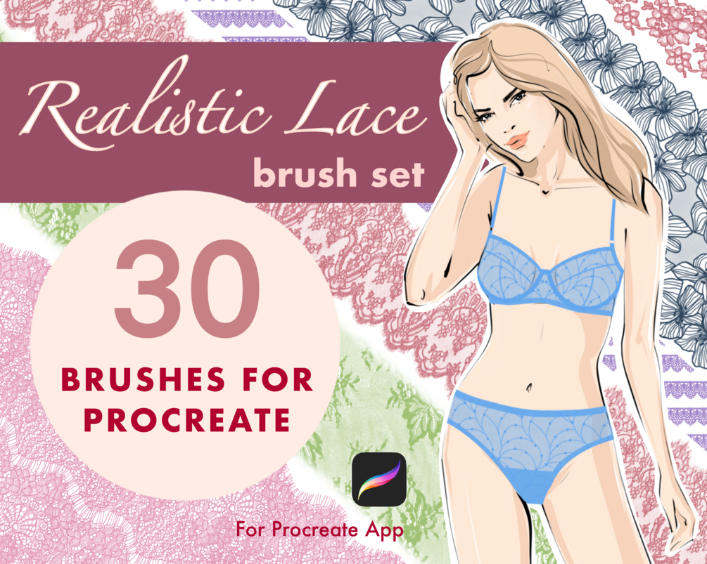 Procreate 30 Lace brushes Realistic Lace Brush Set download