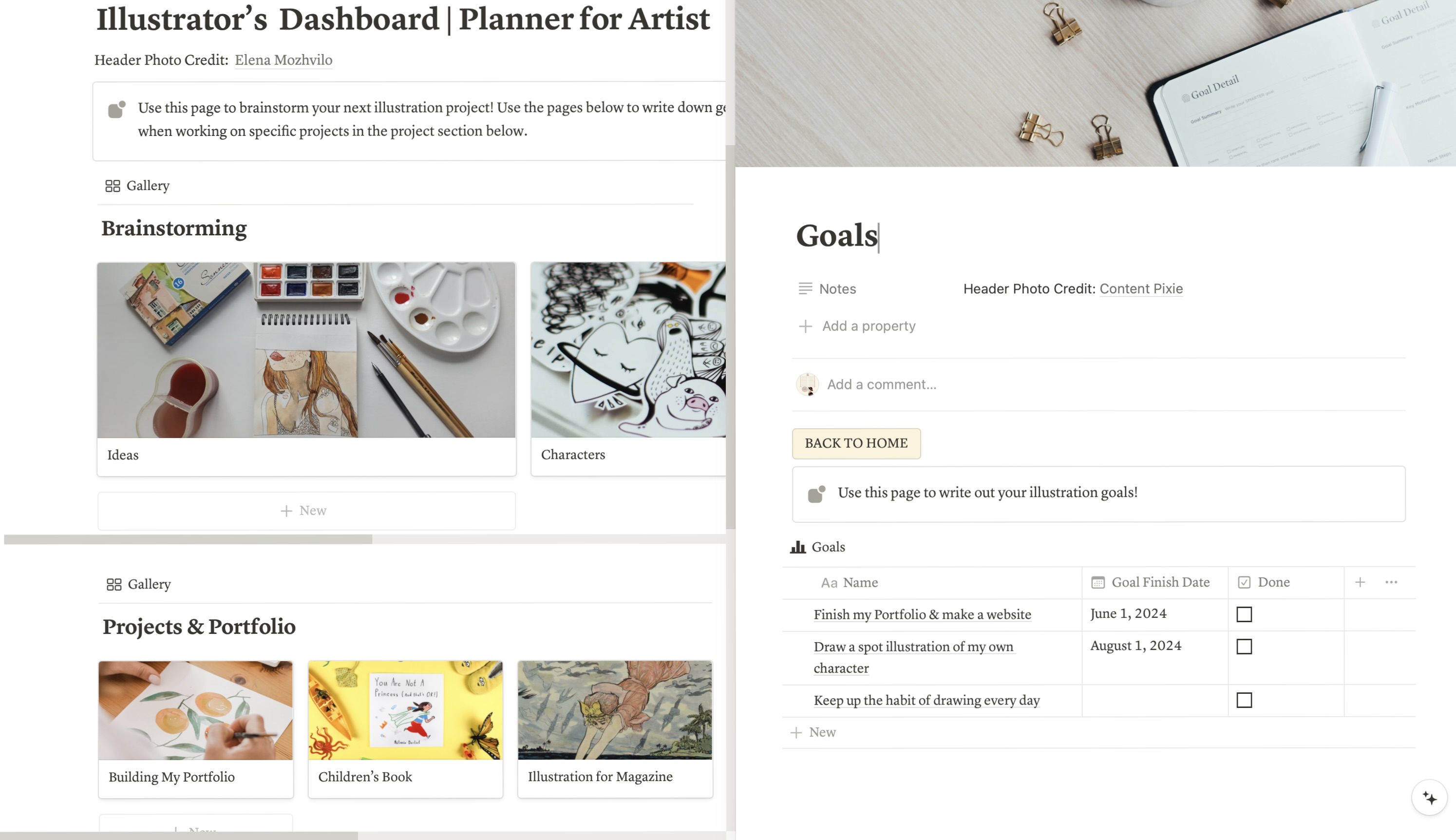 Illustrator's Dashboard Notion Template Artist Planner Art Idea