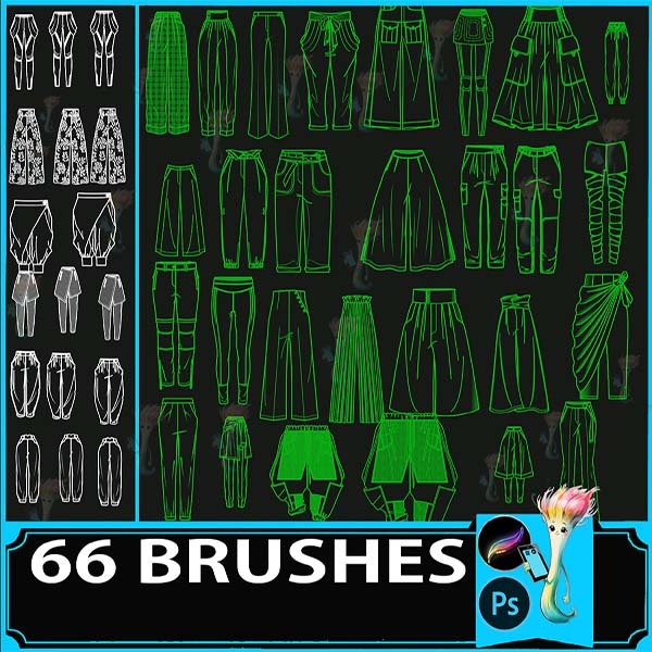 Procreate & Photoshop 66 Types Pants・Skirt Drawing Brush Set | Manga・Fashion・Character Design Material by best procreate brushes