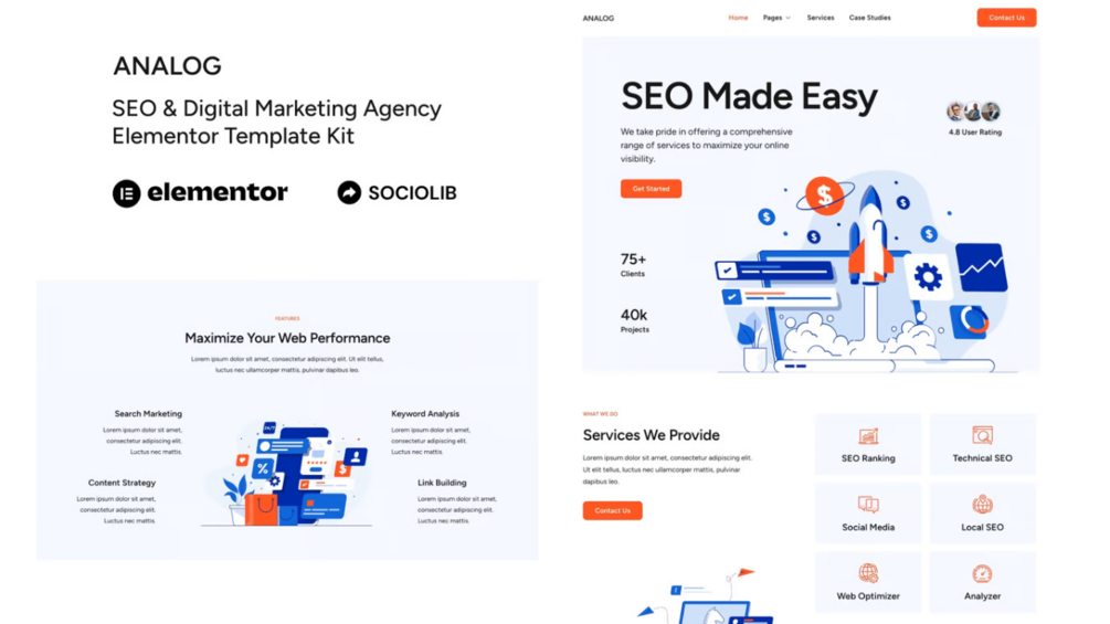 Analog SEO Digital Marketing Agency Elementor Template Kit WP