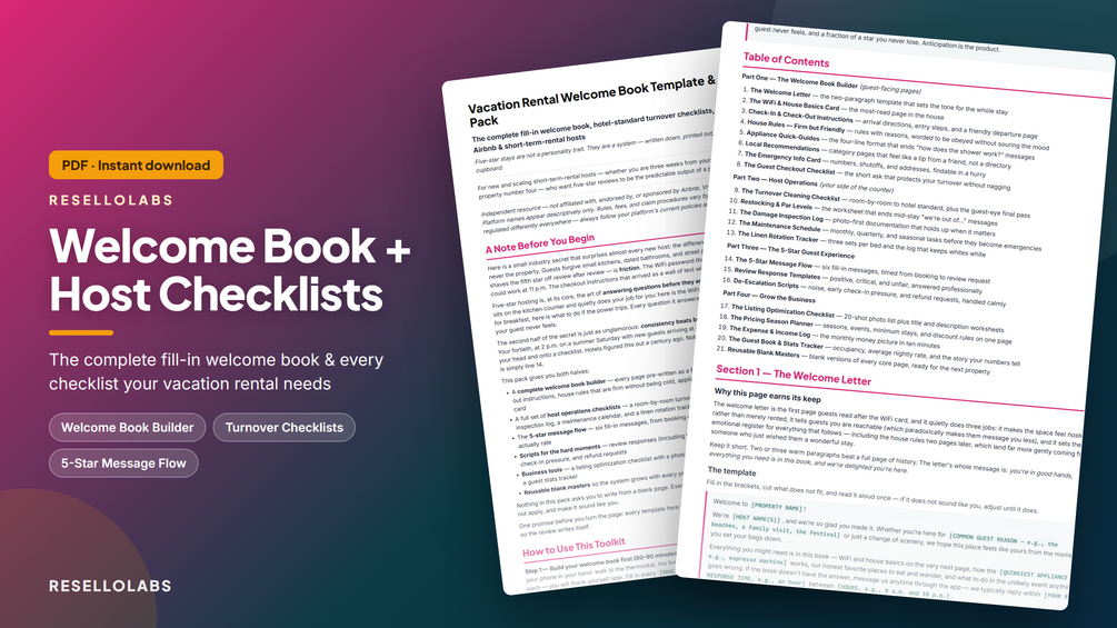 Airbnb Welcome Book Template & Host Checklists (PDF Pack)