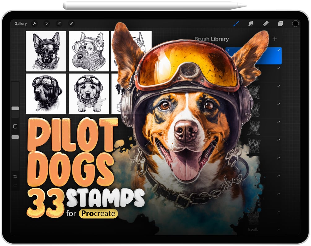 33 Procreate Pilot Dogs Stamp Brushes Collection by ProCreativeBreeze
