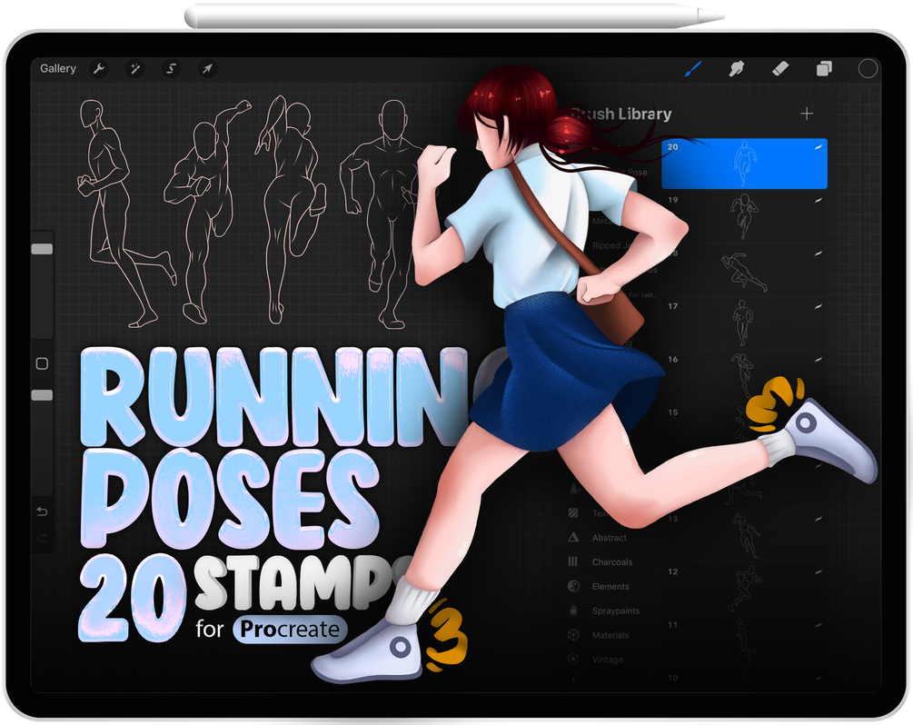 20 Running Pose Stamps Collection for Procreate by ProCreativeBreeze