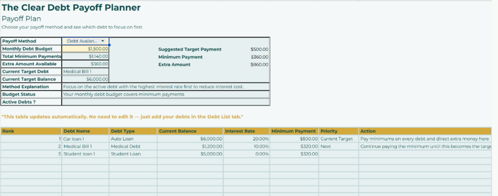 Payoff Plan preview