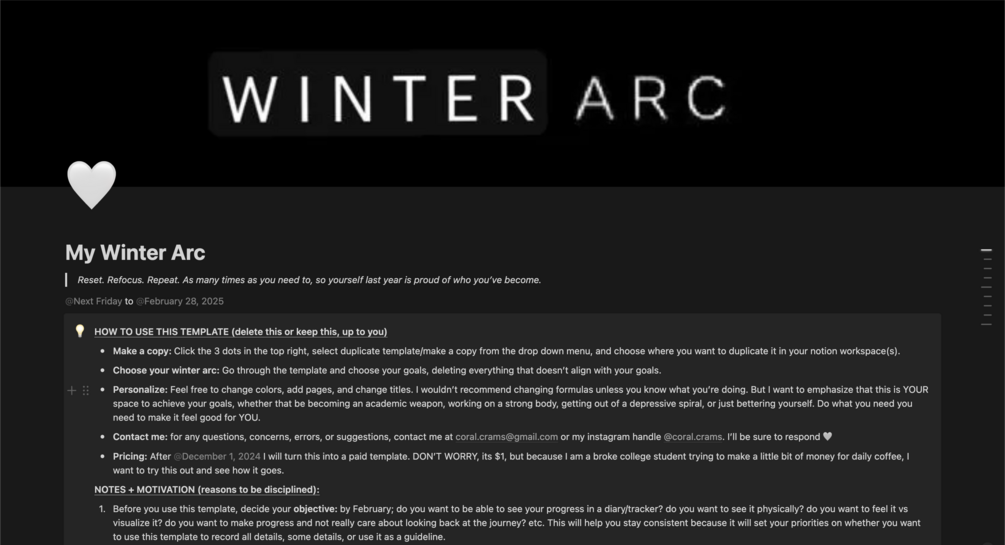 Winter Arc 2024 Notion Template