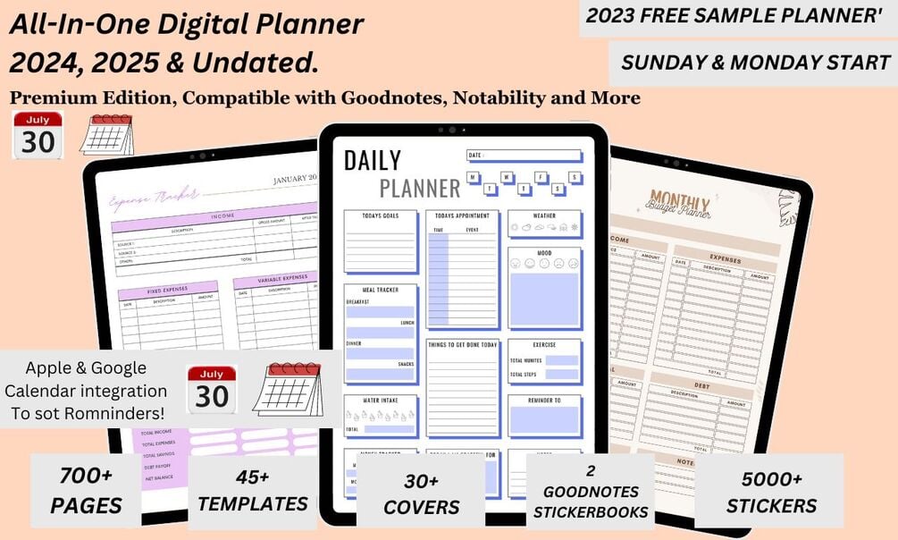 All-In-One Digital Planner 2024, 2025 & Undated.
