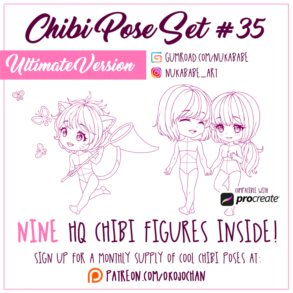 Procreate Chibi Base Set #35 - Procreate Stamps - PNG Poses