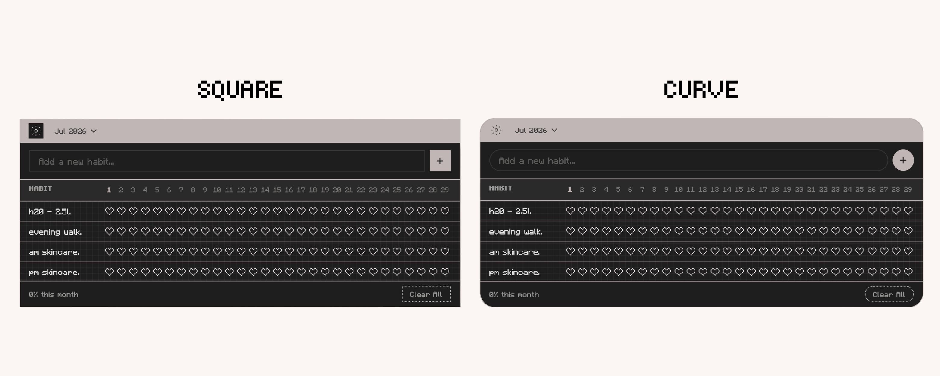 Aesthetic Digital Habit Tracker, Dark Mode, Square and Curve theme. Customizable. Digital Planner Widget
