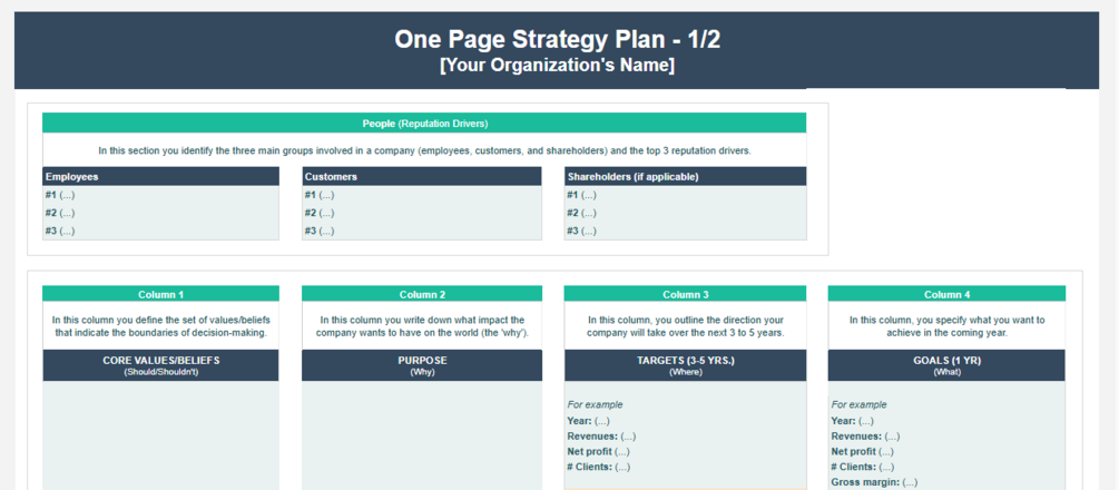 One-Page-Strategy-Plan (OPSP) Template in Google Sheets