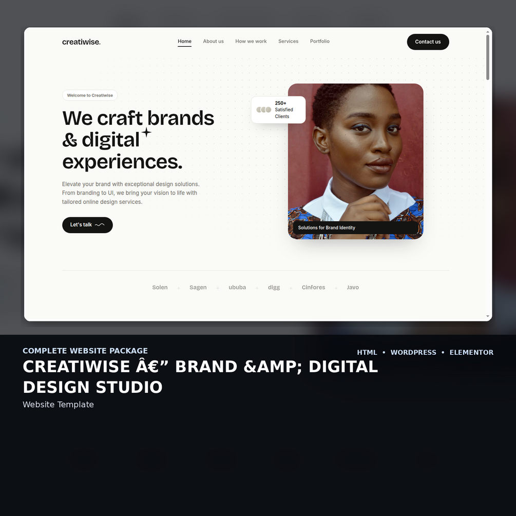 Mobile first screen of the Creatiwise website
