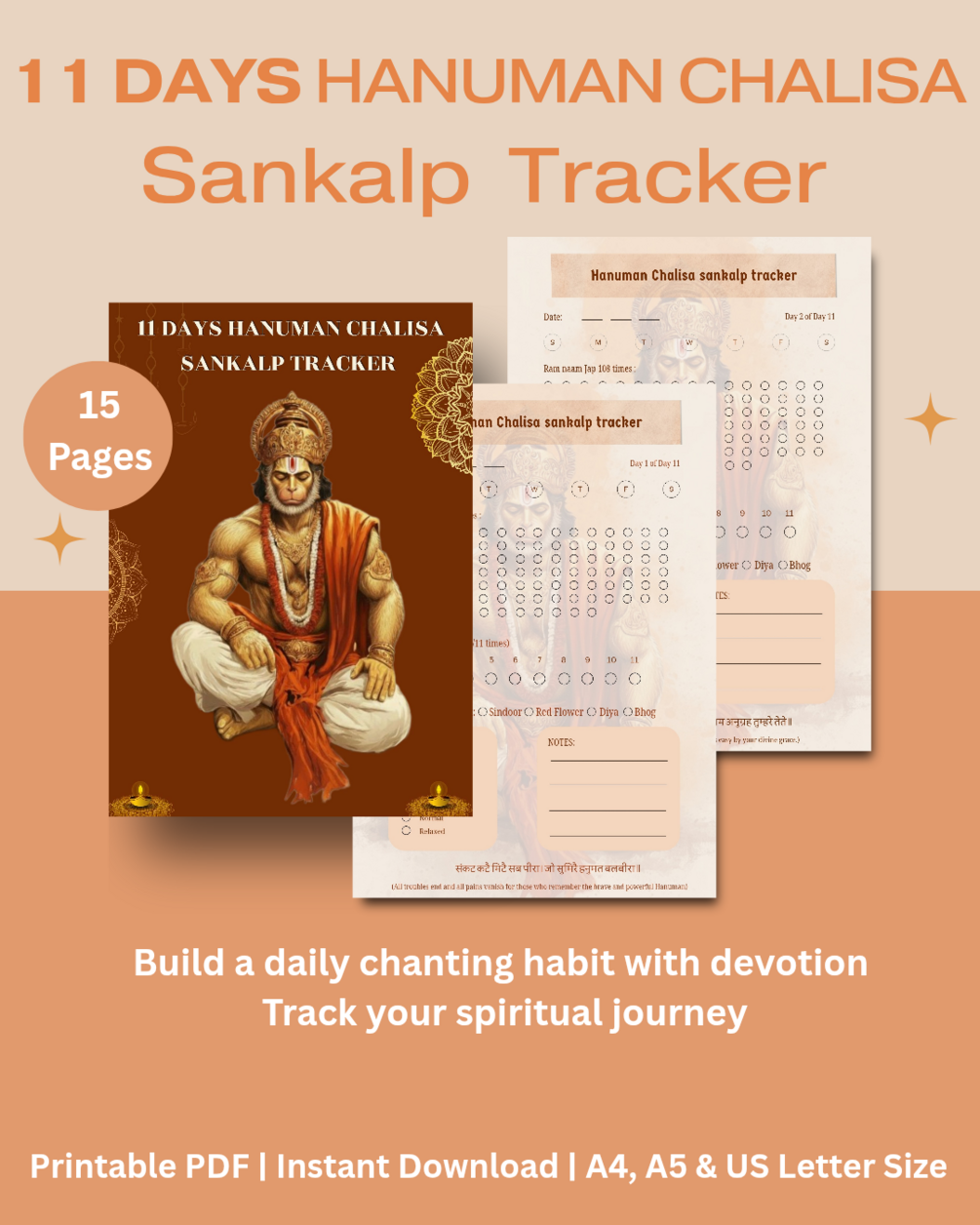 Hanuman Chalisa Sankalp Tracker Preview - 11-Day Spiritual Journey Printable PDF