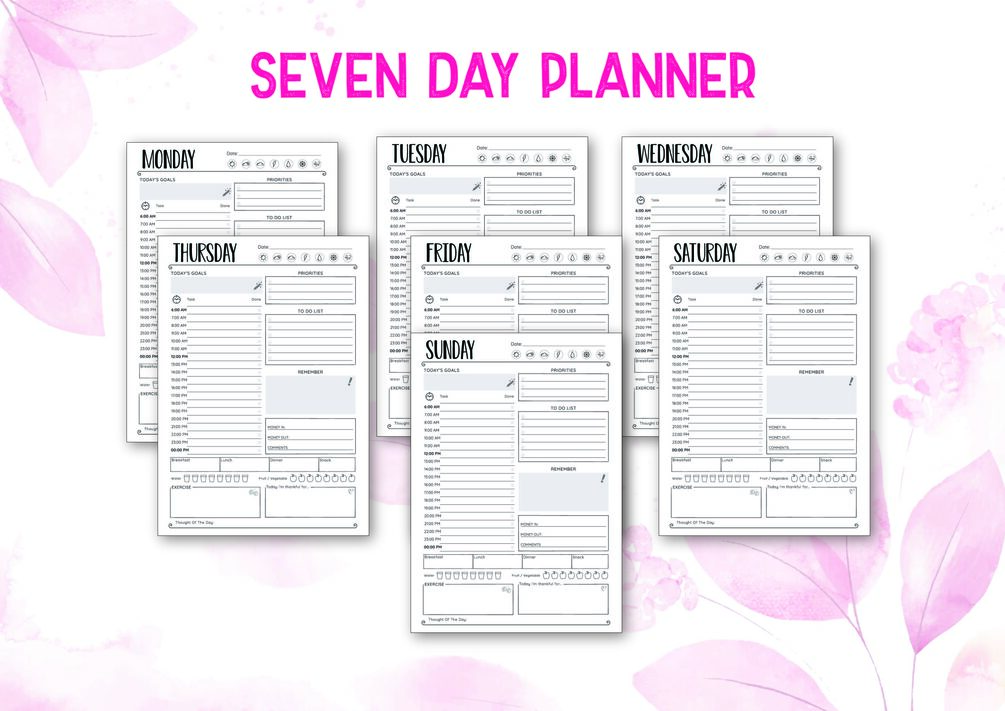 Seven Day Planner Weekly Planner Printable Planner Instant Download