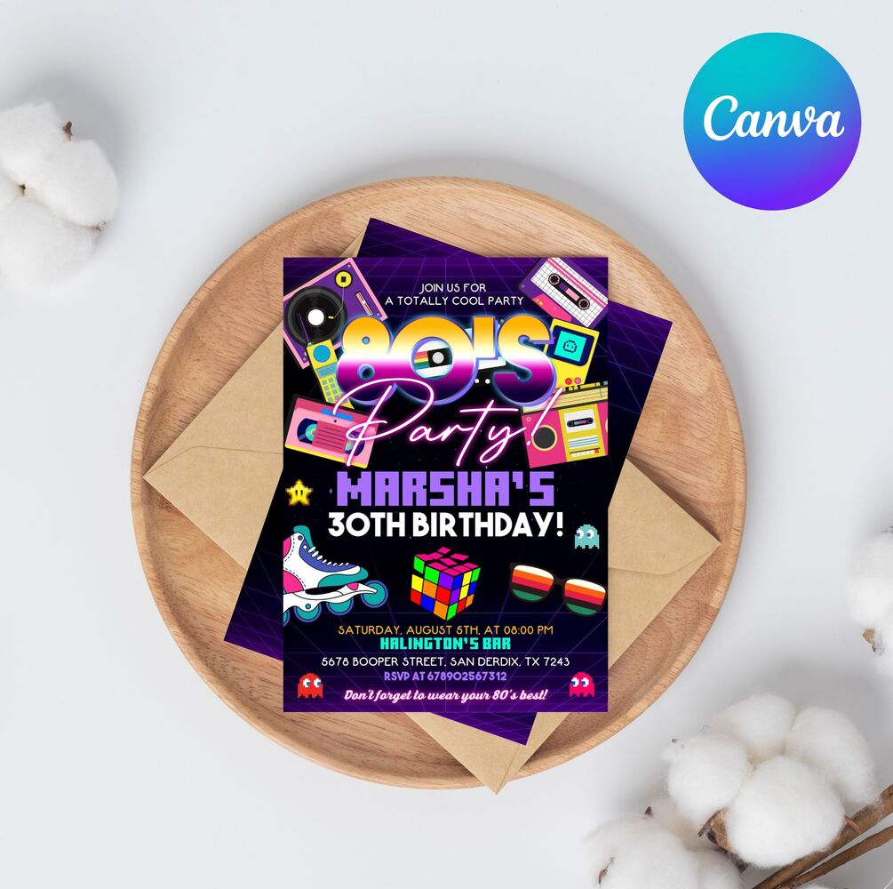 80s Birthday Party invitation, 80s Birthday invitation, 80s invitation