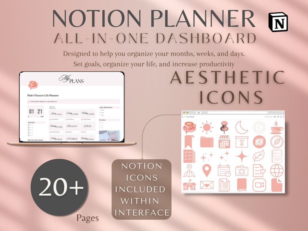 Pink Pilates Princess Aesthetic Notion Life Planner, Aesthetic Notion  Organiser, Aesthetic iPad Planner, That Girl Calendar, Gifts for Her -   Canada