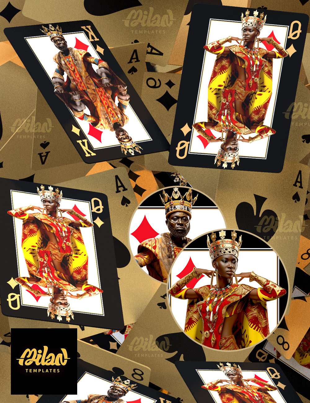 🔥🎲 Playing Cards, 👑 Black Kings and Queens 🤩👇 Milan Templates
