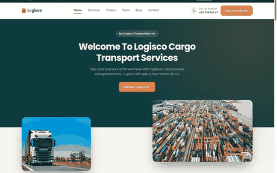 Desktop walkthrough preview of the Logisco — Cargo Transport & Logistics Services website template
