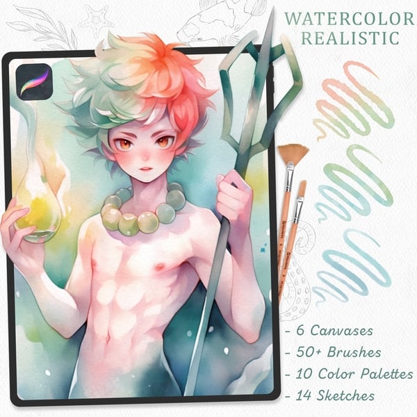 Realistic Triton Watercolor Brushes for Procreate 