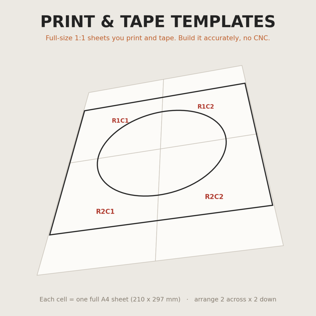 Full-size 1:1 A4 print-and-tape baffle template