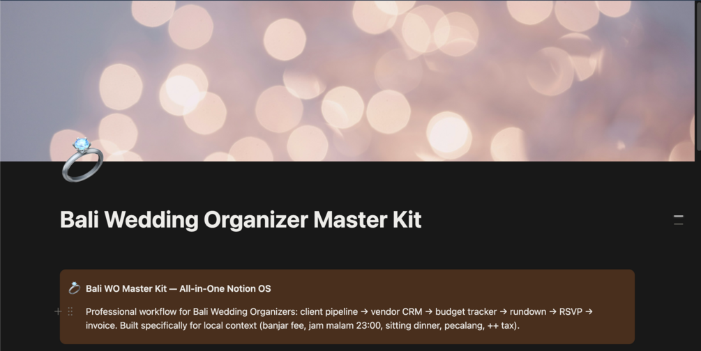 Bali Wedding Organizer OS — Notion template preview