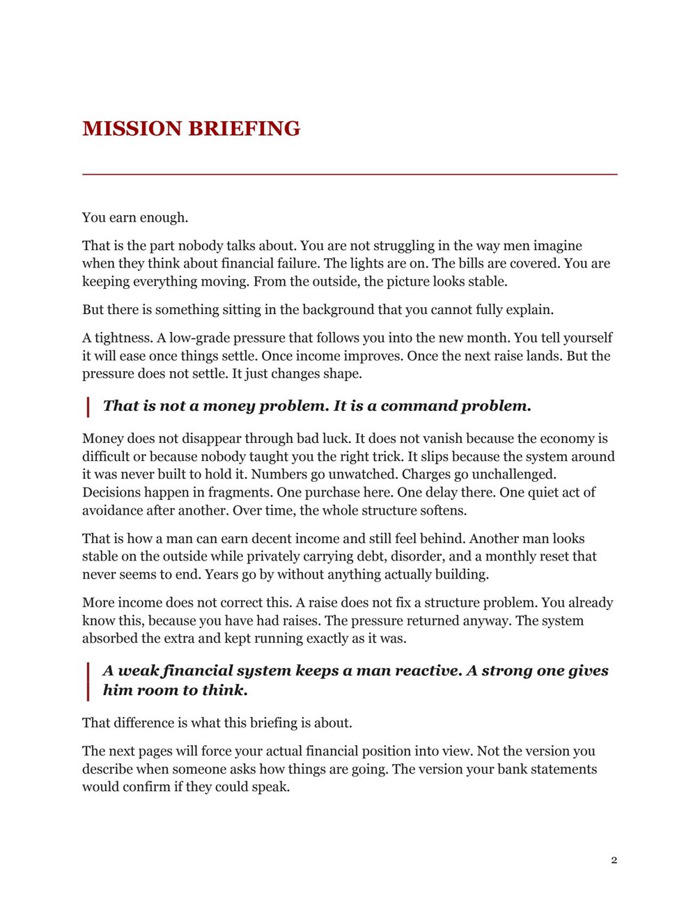 Briefing preview page showing the Ground-Zero Number calculation