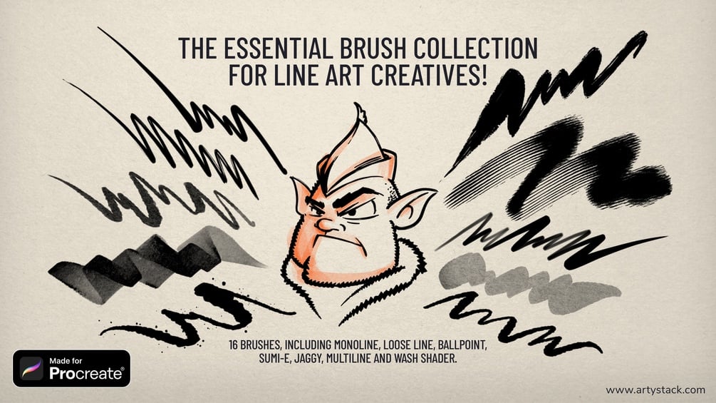 12 Lineart Procreate Brushes, Inking Brush Set M047