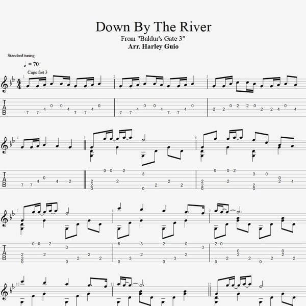 Down by the River (Baldur's Gate 3) fingerstyle guitar tab PDF by Harley Guio