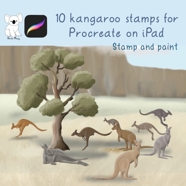 10 Australian kangaroo stamps for Procreate on iPad by Anita Reay