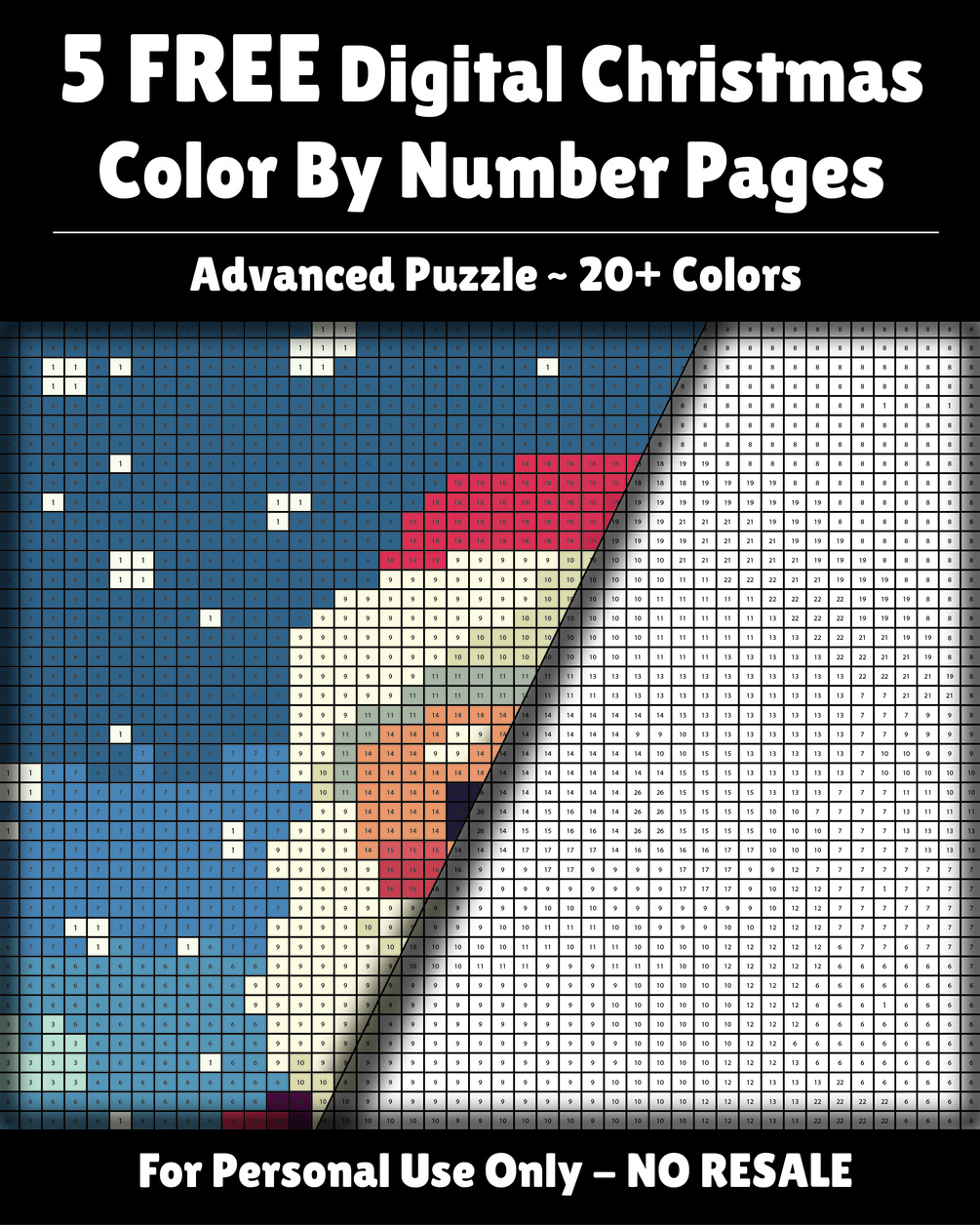 5 free digital christmas color by number pages