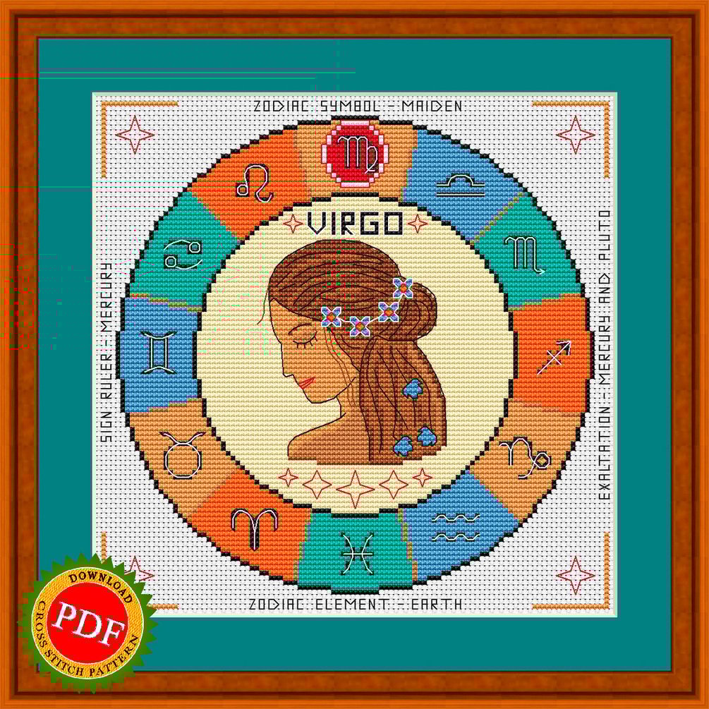Virgo Cross Stitch Pattern Virgo Zodiac Sign Sign Of Virgo Sign Of The Zodiac