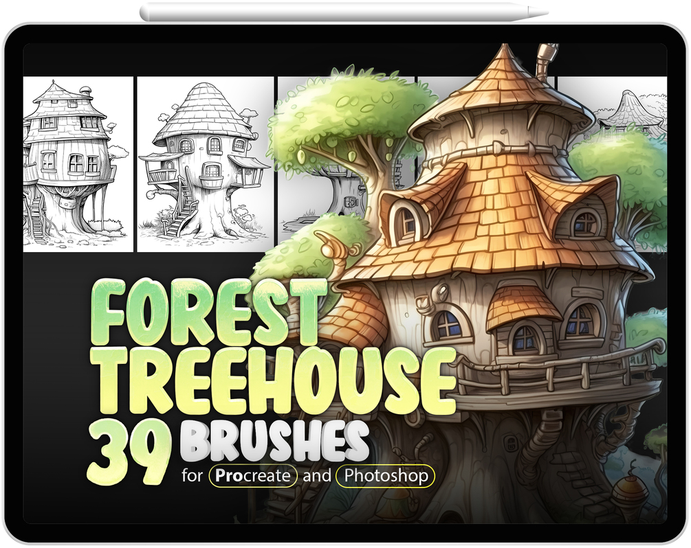 39 Forest Treehouse Brushes Collection for Procreate and Photoshop by ProCreativeBreeze