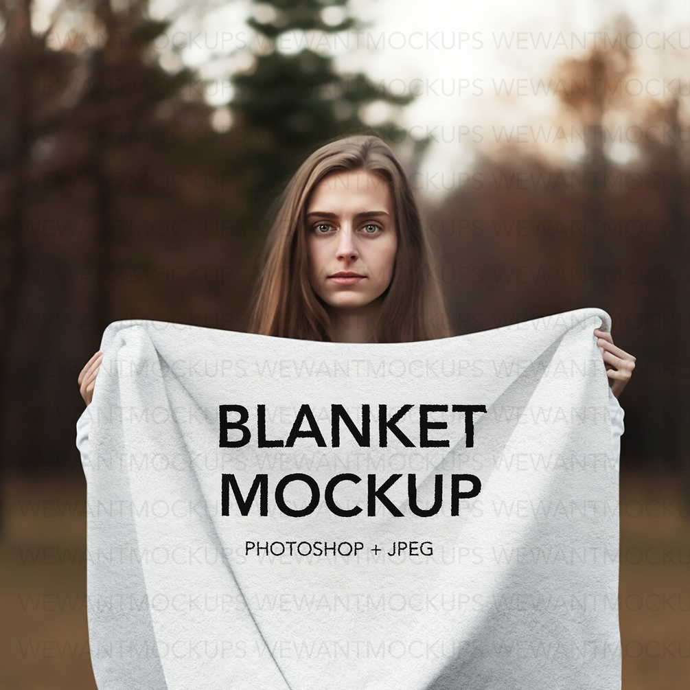 Woman Holding White Blanket Mockup White Throw Mockup JPEG PSD