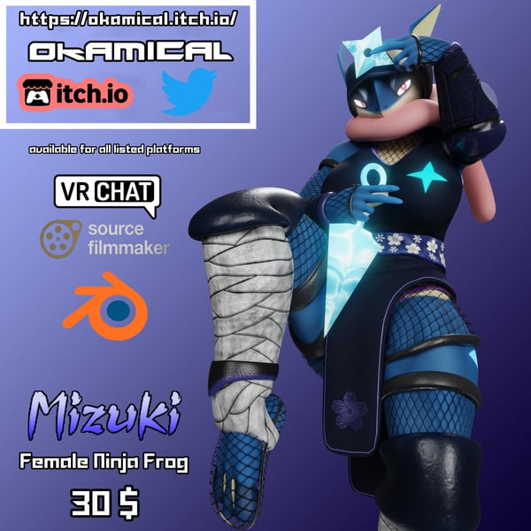 Mizuki FemNinjaFrog (Blender, SFM and VRChat) 2.0 by Okamical