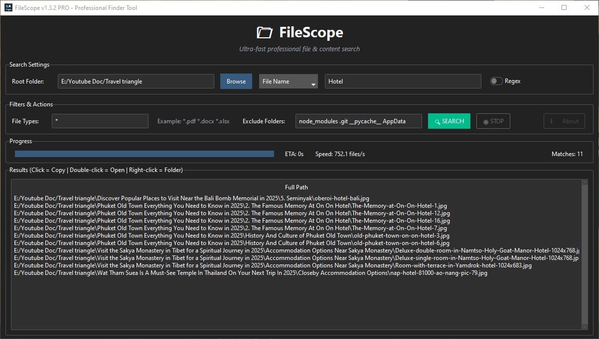 Treeview Results Panel