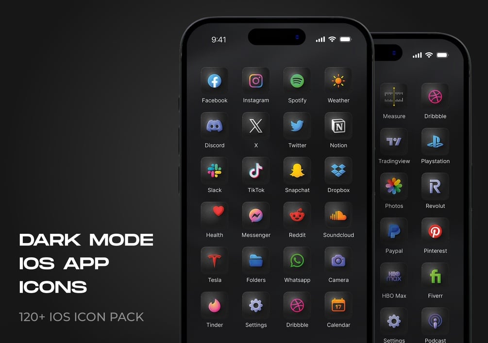 Dark Mode iOS App Icon Pack