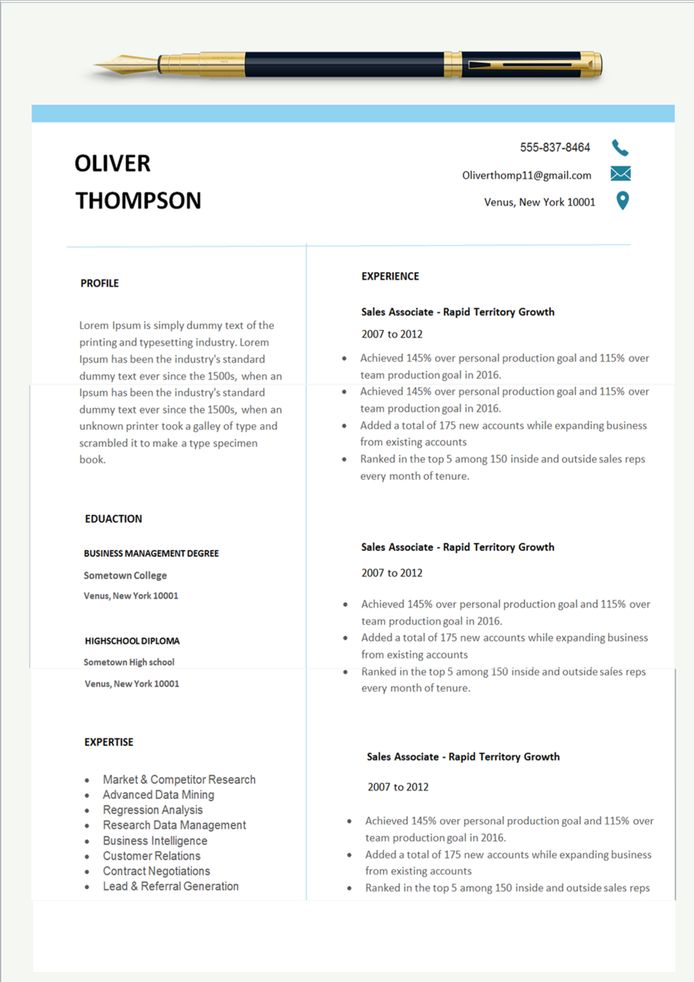 Single page resume template
