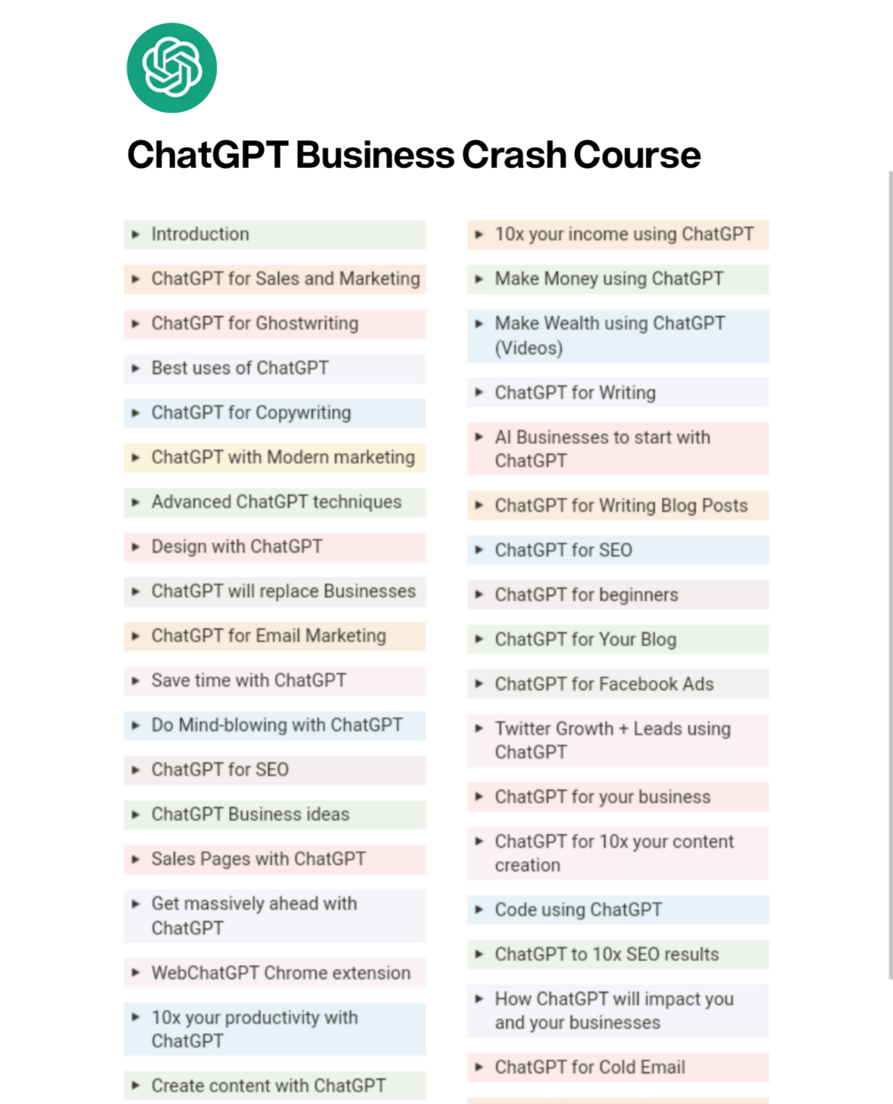 ChatGPT Business Crash Course Playbook