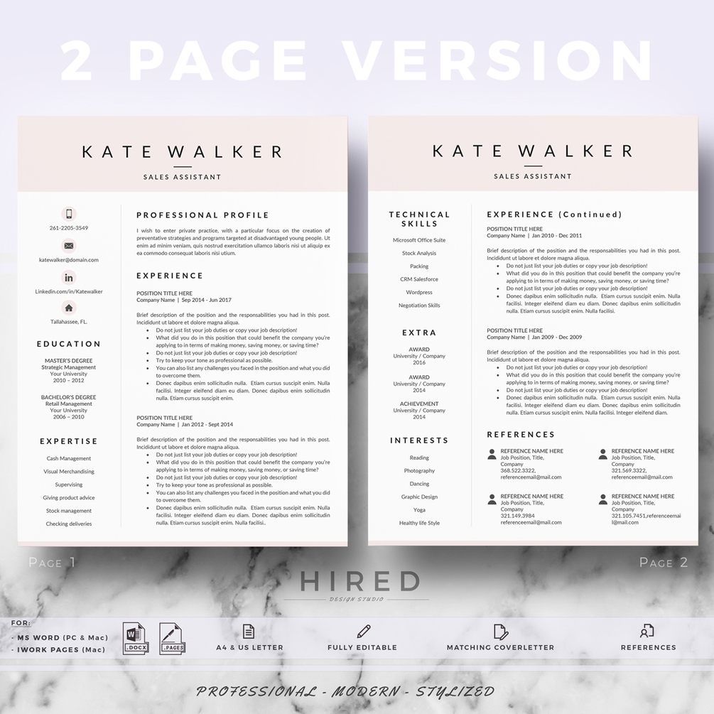 R10 - KATE WALKER  Professional and Creative Resume, CV template