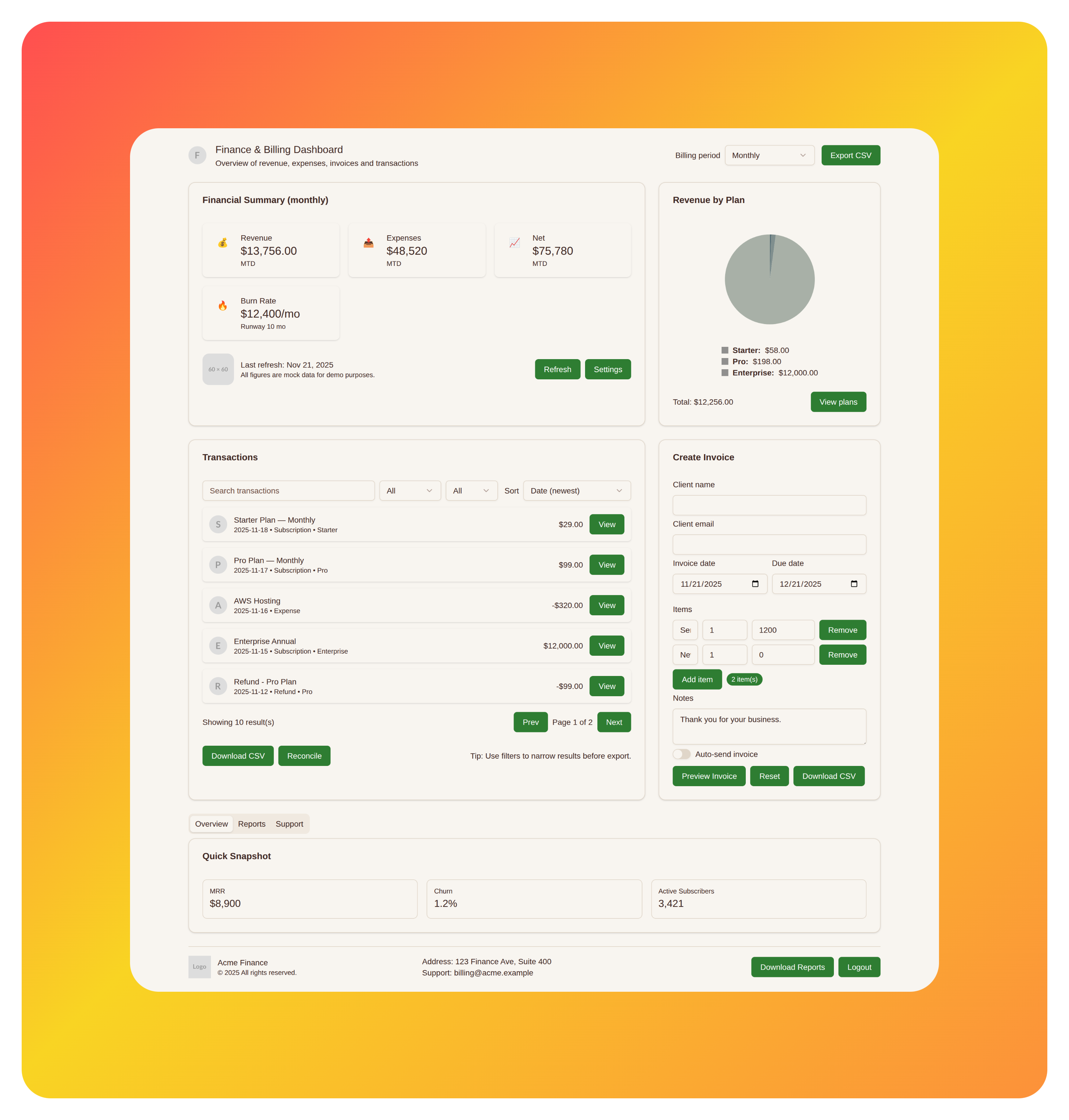 Finance Dashboard Screenshot 1