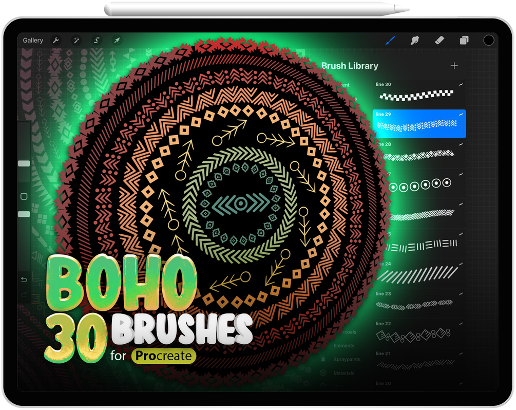30 Procreate Boho Line Brushes Collection by ProCreativeBreeze