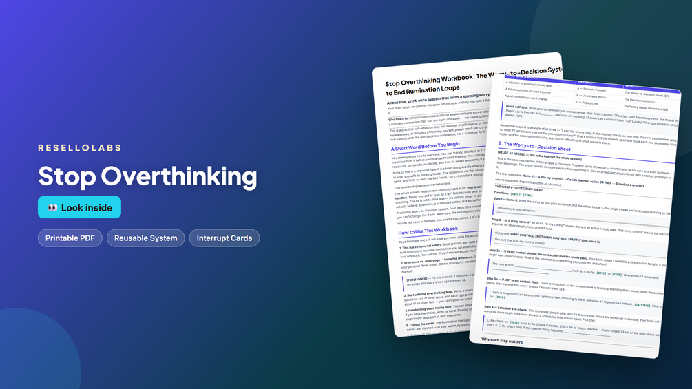 Look inside Stop Overthinking Workbook: Worry-to-Decision System (PDF) — real pages