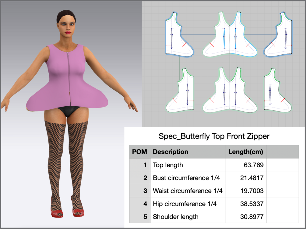 Women’s Sleeveless Front Zipper Top Pattern for CLO3D/Ai